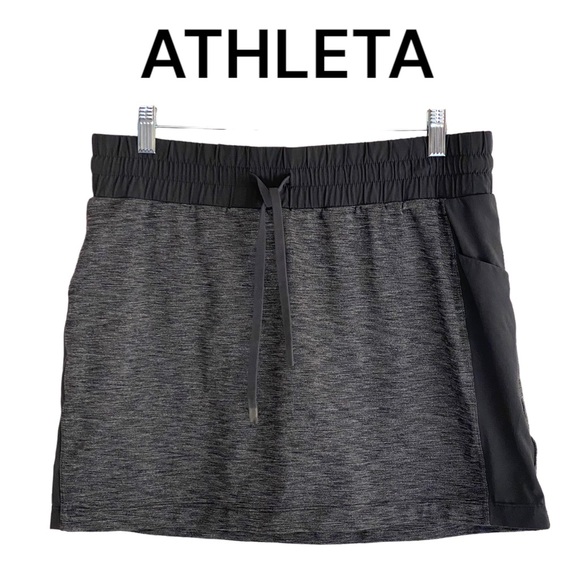 ATHLETA TENNIS GOLF SKIRT- SHORTS HEATHER GREY & BLACK TWO POCKETS SIZE MEDIUM - Picture 1 of 14